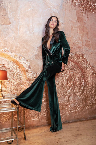Hera Velvet Dinner Double-Breasted Jacket in Bottle Green