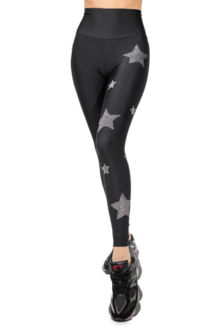 Venere Leggings Stelle Argento e Lurex con Baschina