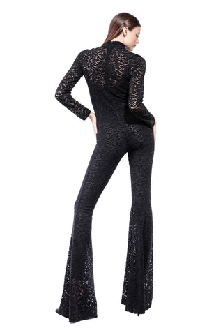 Transparence tuta in Pizzo di Velluto elasticizzato con Jumpsuit interna
