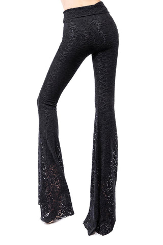 Transparence Pantalone in Pizzo di Velluto Elastico e Leggings Modellante Interno