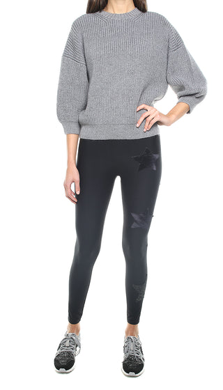 Leggings in lycra nero con stelle applicate di velluto nero e in lurex - L'Equilibriste