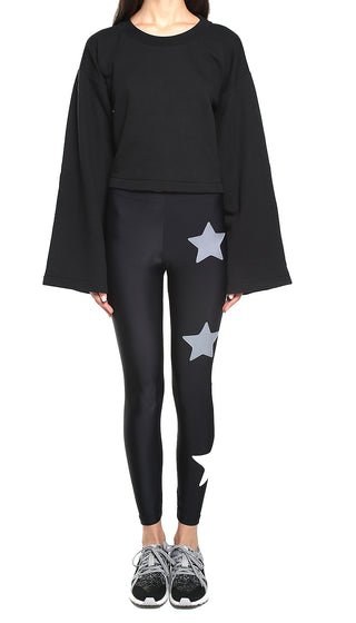 Leggings in lycra neri con stelle applicate grigio chiaro e argento - L'Equilibriste