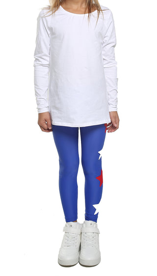 Leggings Bambina in lycra blu elettrico con stelle applicate rosse e argento - L'Equilibriste