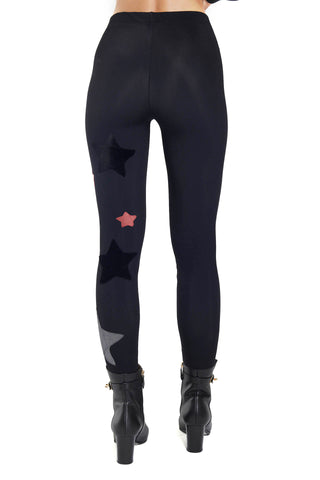 Leggings Cascata di Stelle in lycra felpata Stelle Nere e Rosa Antico