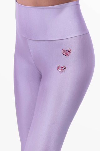 Amoureuse Leggings Glicine con tre cuori in cristalli applicati