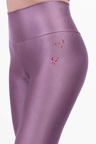 Amoureuse Leggings Lavanda Antica con tre cuori in cristalli applicati
