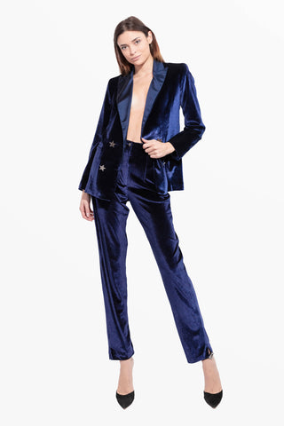 Rock Star Pantalone Blu Scuro in Velluto