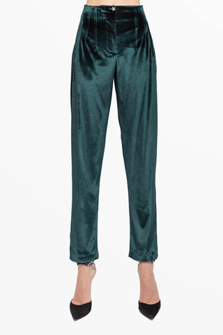 Rock Star Pantalone Verde Bottiglia in Velluto