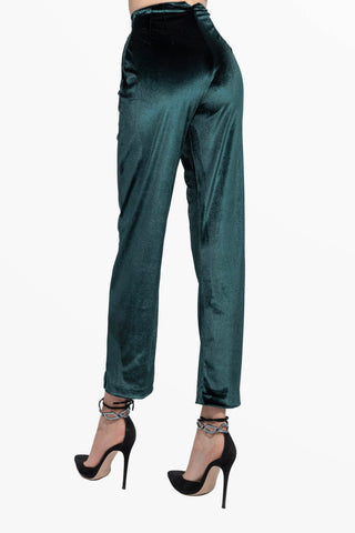 Rock Star Pantalone Verde Bottiglia in Velluto