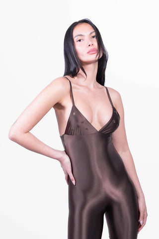 Diamond Jumpsuit mit geradem Bein Schokolade