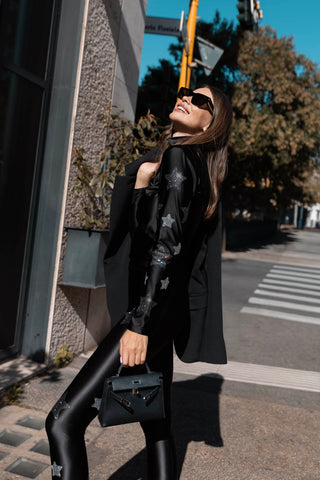 Lunis Diamond Leggings in Lycra Setata con Cristalli Hematite e Argento