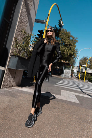 Lunis Diamond Leggings in Lycra Setata con Cristalli Hematite e Argento