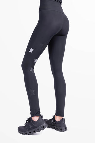 Leggings Cafeine Stelle Pelle Nera e Argento