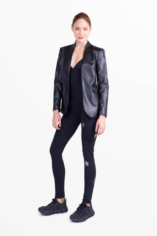 Leggings Cafeine Stelle Pelle Nera e Argento
