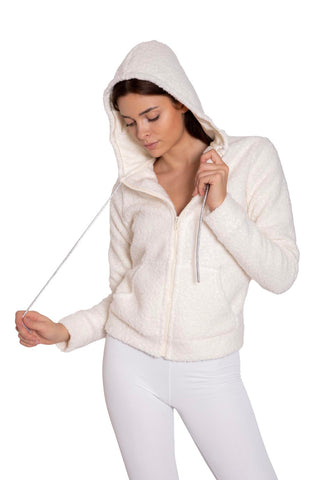 Weiße Teddybärjacke aus gekochter Wolle und Lycra