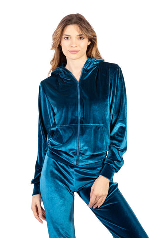 Andromeda Teal Blue Velvet Tracksuit