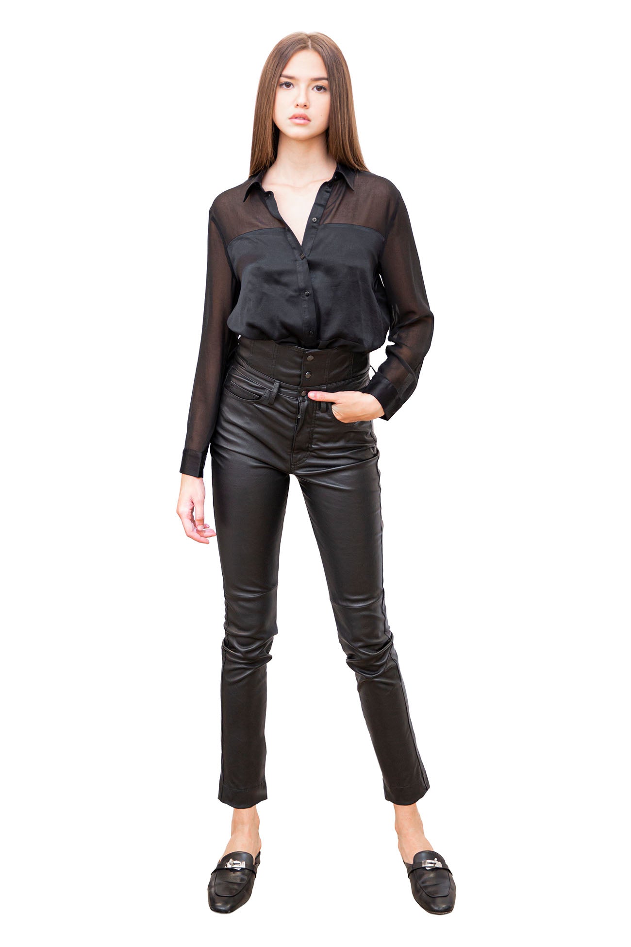 Buy STRAIGHT LEGGED PU LEATHER BLACK PANTS for Women Online in India