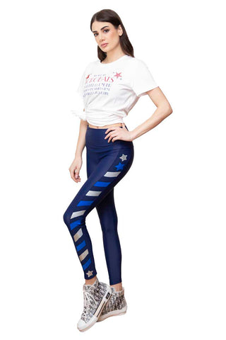 Graffiti Blue Leggings Wonder Woman with Multicolored Stripes