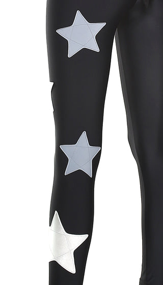 Leggings in lycra neri con stelle applicate grigio chiaro e argento - L'Equilibriste