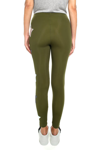 Military green lycra leggings with gray and silver applied stars