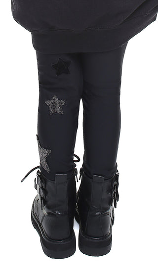 Leggings bambina in lycra neri con stelle applicate in velluto nero e in lurex - L'Equilibriste