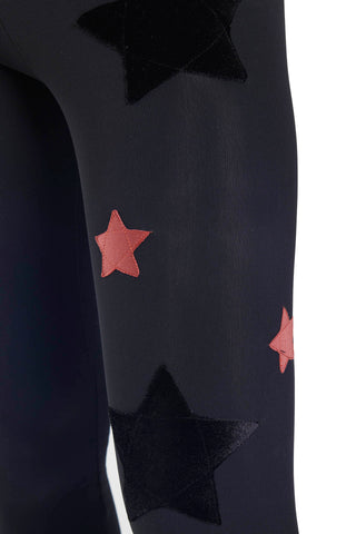 Cascata di Stelle Leggings aus Fleece-Lycra in Schwarz und antiken rosa Sternen